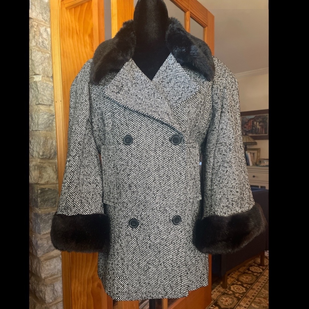 NWT Vintage ABS Allen Schartz Tweed & Fur Coat/Jacket Size M